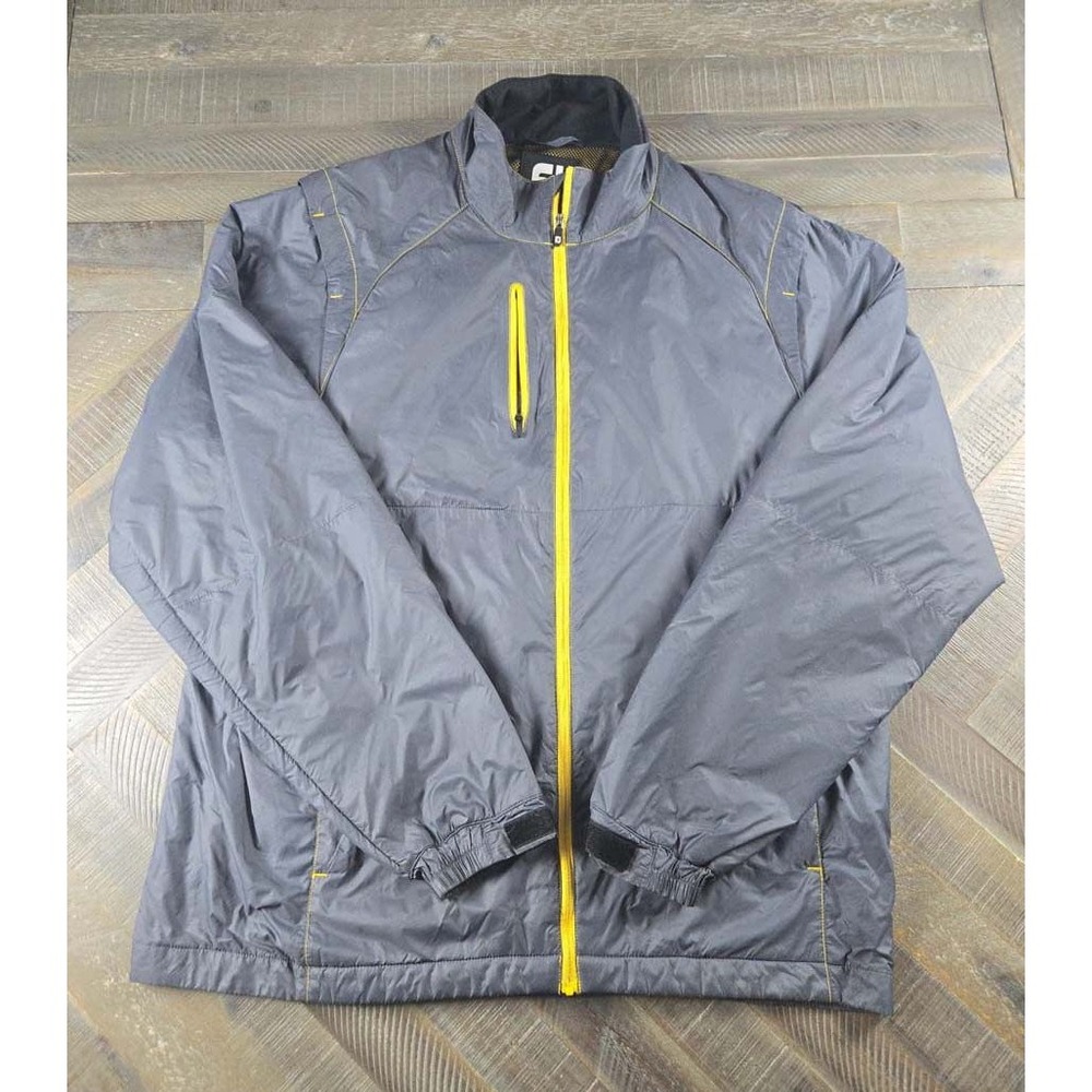FootJoy Mens Golf Jacket Gray Yellow Full Zip Mesh Lined Windbreaker Large